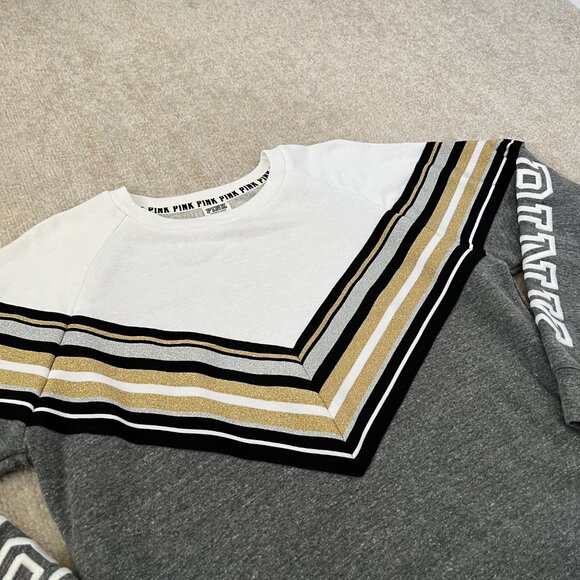 PINK Victoria’s Secret Spirit Stripe Pullover Grey Sweatshirt S - Picture 3 of 10